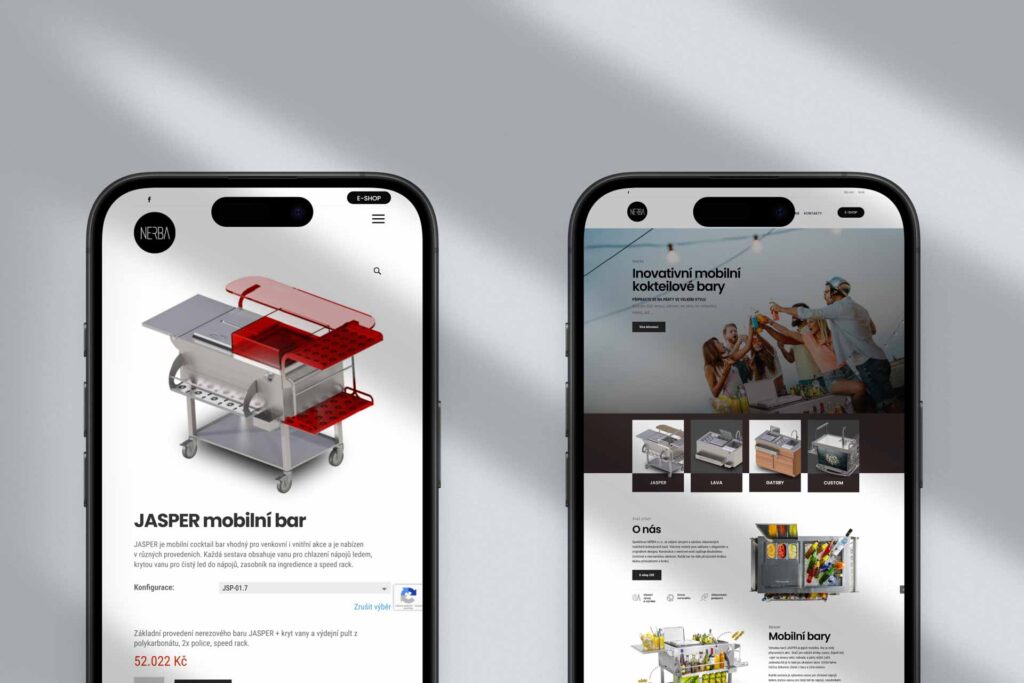 screeshot z webu nerba.cz - ukázka mobilního rozvržení